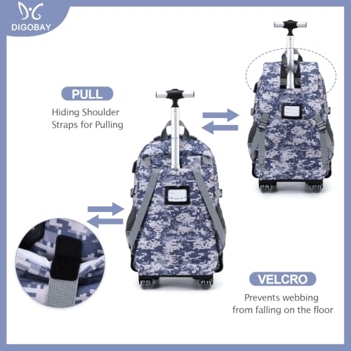 DIGOBAY Camo Rolling Backpack for Boys, 3PCS Tactical Kids Rolling Backpack Set with Lunch Bag & Pencil Case, Boys Wheeled School Bookbag for Elementary, Middle, High School - color: Camouflage Dark Gray
