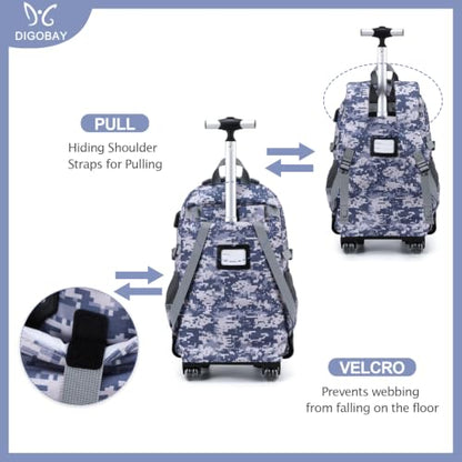 DIGOBAY Camo Rolling Backpack for Boys, 3PCS Tactical Kids Rolling Backpack Set with Lunch Bag & Pencil Case, Boys Wheeled School Bookbag for Elementary, Middle, High School - color: Camouflage Dark Gray