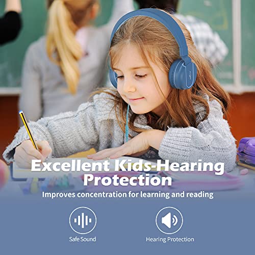 AILIHEN Kids Headphones, I35 On-Ear Headphones for School, Safe Volume 93dB, HD Mic Stereo Headphone for Kid Girls Boys, Foldable 3.5mm Wired for Chromebook, Laptop, Computer, Tablet (Blue) - color: Indigo
