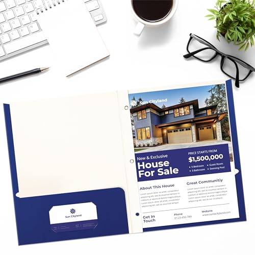 Better Office Products Blue Paper 2 Pocket Folders with Prongs, 50 Pack, Matte Texture, Letter Size Paper Folders, 50 Pack, with 3 Metal Prong Fastener Clips, Blue - color: Blue