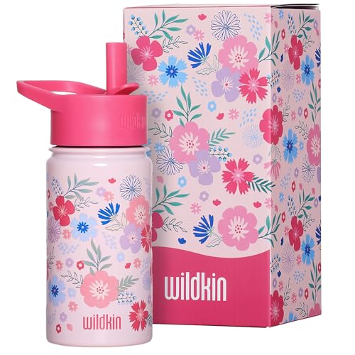 Wildkin Kids Stainless Steel Water Bottle, 14oz, Pink Floral | 14oz insulated steel water bottle — coordinates with matching Wildkin backpacks - color: Pink Floral, size: 14 Oz