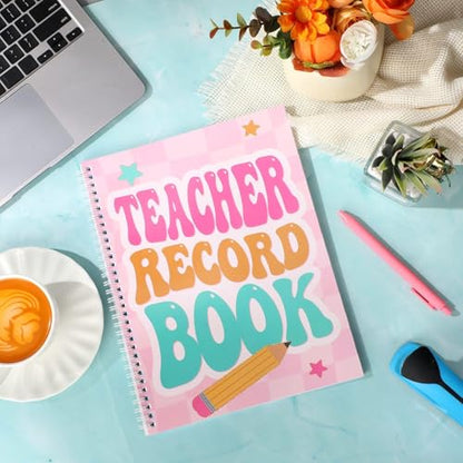 Pasimy 2026-2027 Teacher Record Book Grade Book for Teacher Classroom Spiral Bound Class Planner Double Sided Office Favors Supplies for Classroom Attendance Decoration (Pastel Checkered) - style: Pastel Checkered