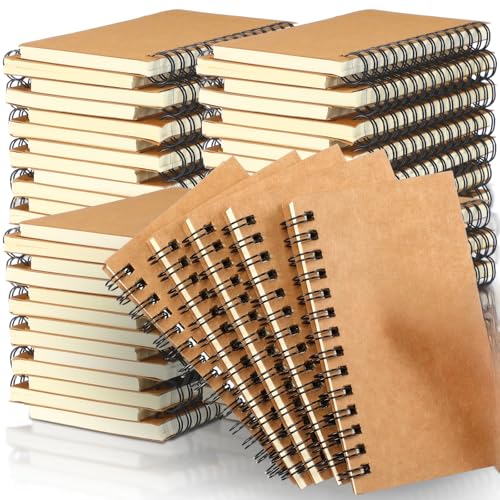 Jutom 54 Pcs Small Spiral Notebooks Memo Pads 3x5 Bulk Small Pocket Notepads Back to School Supplies Mini Notebook with Lined Mini Journals for Office & Work, 120 Pages (Kraft Color) - color: Kraft Color