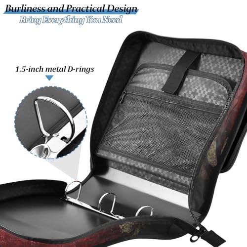 School Zipper Binder America Flag Baseball Sport Decor Trapper Keeper 3 Ring Binder Bag Multiple Pockets & Storage Organizer, 500 Sheet Capacity with Shoulder Strap