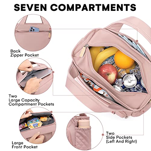 Artelaris Insulated Lunch Bag for Women,Leak-Proof Cooler Lunch Box, Cooling Tote for Adult,with 7 Pockets,Adjustable Strap(15 Liters) - color: Pink