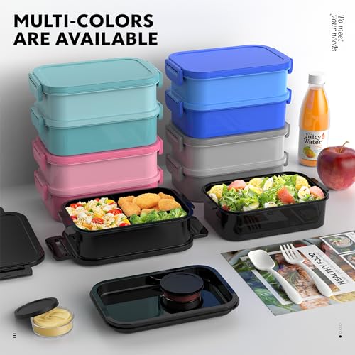 Jelife Adult Bento Box Lunch Box - Large Style Stackable Bento Lunch Box for Adults, 72oz All-in-One 3 Layers Bento Boxes Leak-Proof Lunchbox with Utensil Sauce Containers for Dining Out,Work, Black - color: Black