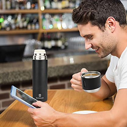 Stainless Steel Thermo 500ml/16.9oz Vacuum Insulated Bottle with Cup for Coffee Hot drink and Cold drink water flask.(Black,Single) - color: Black (Single), size: 16.9 Ounces