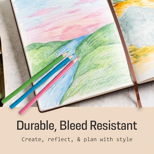 BROWNSTONE JOURNALS A4 Sketch Book Hardcover - 80 Sheets 100 GSM Paper 8.5"x11.5", Lay Flat, Vegan Leather Cover, Elastic Band, Back Pocket, Art Drawing Book (Chestnut Brown) - color: Chestnut Brown, size: A4 (8.5" x 11.5")
