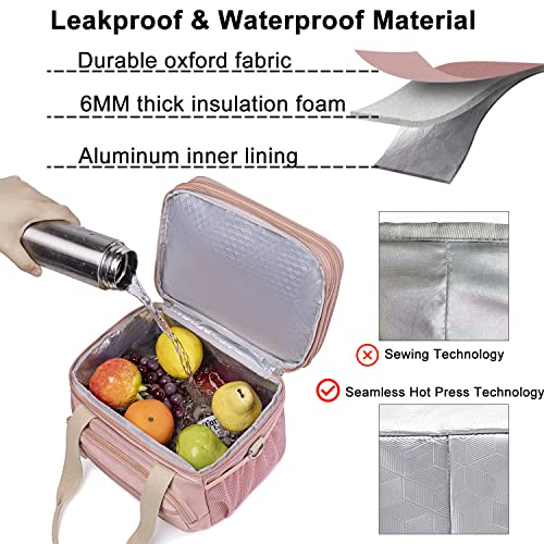 Weitars Lunch Bag for Women, Loncheras Para Mujer, Leakproof Insulated Large Lunchbox Dual Compartment Lunch Box Adult For Work Beach Picnic Hiking (15L) (Pink) - color: Pink