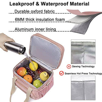 Weitars Lunch Bag for Women, Loncheras Para Mujer, Leakproof Insulated Large Lunchbox Dual Compartment Lunch Box Adult For Work Beach Picnic Hiking (15L) (Pink) - color: Pink