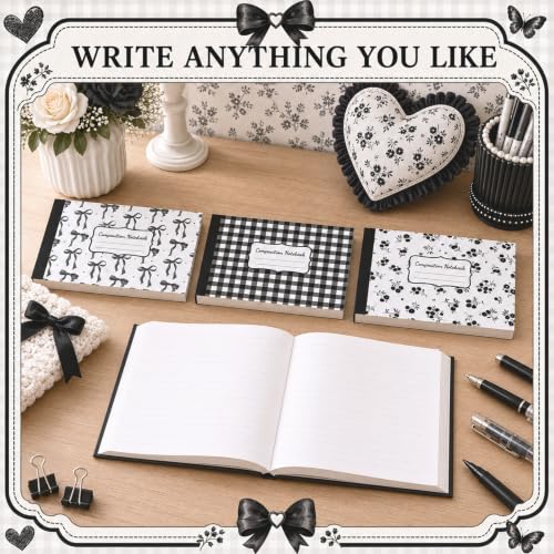 16 Pack Mini Composition Notebooks Bulk College Ruled 7.4'' x 4.7'' Black Bow Half Size Composition Books 80 Pages Small Pocket Journal Books Back to School Gift for Student Teacher Office Supplies - color: Black Bow
