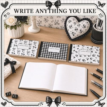 16 Pack Mini Composition Notebooks Bulk College Ruled 7.4'' x 4.7'' Black Bow Half Size Composition Books 80 Pages Small Pocket Journal Books Back to School Gift for Student Teacher Office Supplies - color: Black Bow