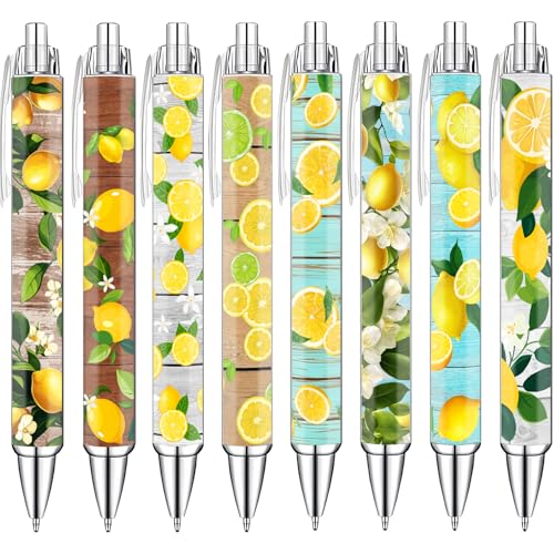 Idealmuzik Lemon Pens Set – Fun Citrus-Themed Pens for Girls, Students, and Stationery Lovers – Smooth Writing Ballpoint Pens for School, Journaling, or Gifts – Bright and Cheery Design, 8 Pack - style: Lemon