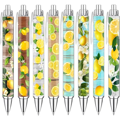 Idealmuzik Lemon Pens Set – Fun Citrus-Themed Pens for Girls, Students, and Stationery Lovers – Smooth Writing Ballpoint Pens for School, Journaling, or Gifts – Bright and Cheery Design, 8 Pack - style: Lemon