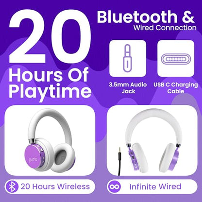 Puro Sound Labs Kids Wireless Headphones – Volume-Limiting 85dB, Built-in Mic, Studio-Grade Sound, 20-Hour Battery Life, Comfortable & Easy to Connect Kids Bluetooth Headphones – BT2200 Plus, Purple - color: Purple