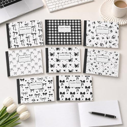 16 Pack Mini Composition Notebooks Bulk College Ruled 7.4'' x 4.7'' Black Bow Half Size Composition Books 80 Pages Small Pocket Journal Books Back to School Gift for Student Teacher Office Supplies - color: Black Bow
