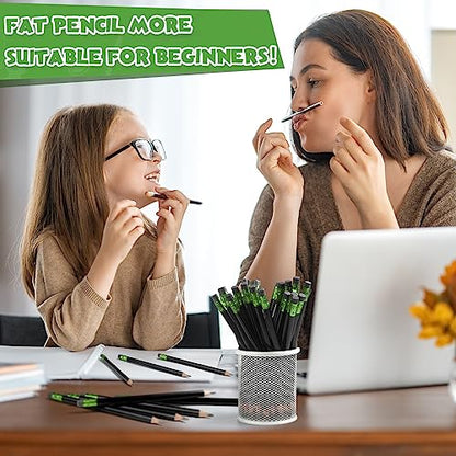 Fainne 48 Pcs Fat Pencils Jumbo Big Thick Large Pencils and 3 Pieces Sharpeners for Kids Beginners Preschoolers Kindergarten School Office Supplies(Black,Triangle) - color: Black, style: Triangle