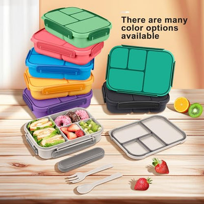 Amathley Lunch Box Kids,Bento Box Adult,Leakproof Lunch Containers for Adults/Kids/Toddler,1200ML-4 Compartments bento Lunch box with Utensil,Microwave & Dishwasher & Freezer Safe (White) - color: White