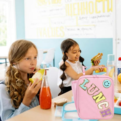 GYEUKHAM Insulated Lunch Bag for Women Girl Teen large Insulated Kid Lunch Bag,Large Reusable Cute Cooler Bag for School Work Picnic,Pink Alphabet - color: Pink Alphabet