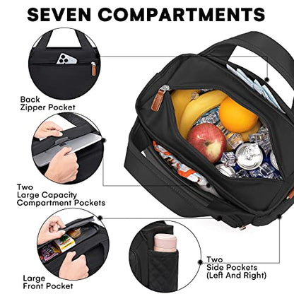 Artelaris Insulated Lunch Bag for Women,Leak-Proof Cooler Lunch Box, Cooling Tote for Adult,with 7 Pockets,Adjustable Strap(15 Liters) - color: Black