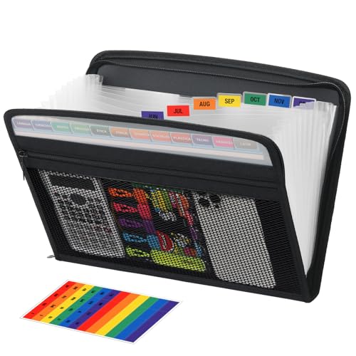 H4D Accordion File Organizer, 13 Pocket Expanding File Folder, Clear Pocket | Zippered, Front Mesh Pouch, Letter Size Paper, A4 Paper, Fit for Documents - color: Clear Pockets