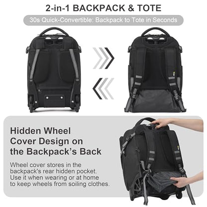 NEW TILAMI 18 Inch Expandable Rolling Backpack with 6-Wheel Stair Climbing, Waterproof Wheeled School Bag with 15.6" Laptop Sleeve for Boys Girls, Carry-on Luggage 98cm Dual-Height Handle - Black - color: Black