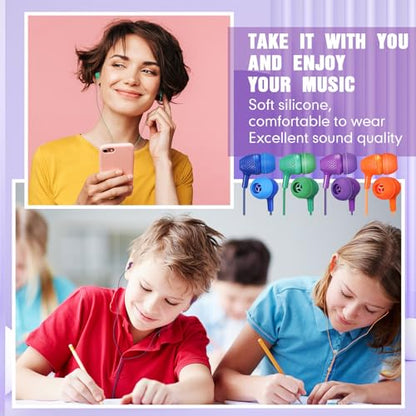 Macarrie 250 Pack Earbuds Bulk Kids Earbuds Headphones Classroom Earphones with Wire Ear Headphones for Schools Classrooms Libraries Children Students Gift (Bright Color) - color: Bright Color