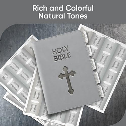 EssexWares - Silver Mist Bible Tabs for Old and New Testament, 80 Large Print Tabs for Bible Study, Water-Resistant and Durable Index Tabs for Women and Men - 1.7" Wide - color: Silver Mist