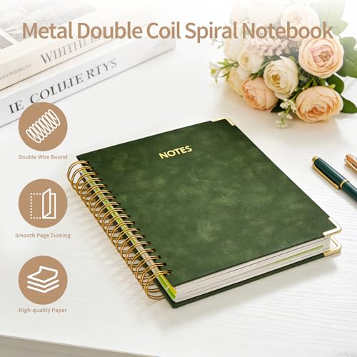 biguphate 1Pack Hardcover Spiral Notebook with Tab, Ruler & Removable Dividers, 300 Pages 8"x10" Large B5 Faux Leather Notebooks, 5 Subject Notebook College Ruled for Work, Home (Green) - color: 1PACK-Green