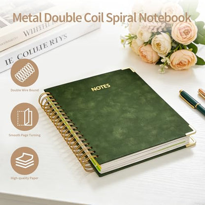 biguphate 1Pack Hardcover Spiral Notebook with Tab, Ruler & Removable Dividers, 300 Pages 8"x10" Large B5 Faux Leather Notebooks, 5 Subject Notebook College Ruled for Work, Home (Green) - color: 1PACK-Green
