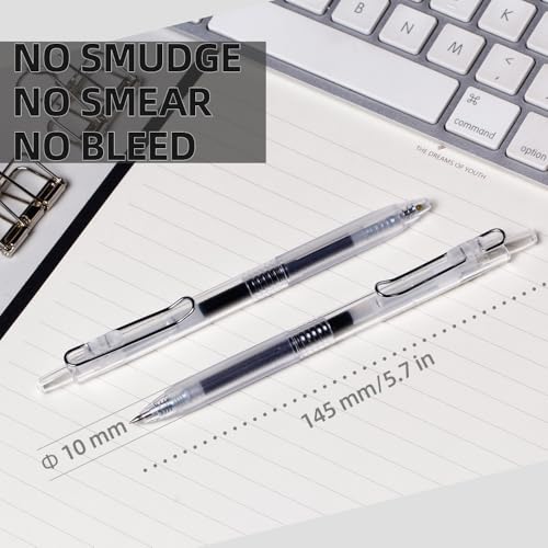 XIZE SH Rollerball Pens 0.38mm Ultra Fine Point,Pack of 8 | Clear Barrels,Black Gelly Ink ,Smooth Writing For Journaling, Notetaking
