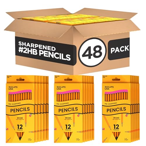 E-CLIPS USA Sharpened Pencils #2 Bulk, Classroom Must Haves School Supplies, Number 2 Pencils Bulk Office Supplies, 12 Per Box (48 Boxes) - style: 48 Boxes