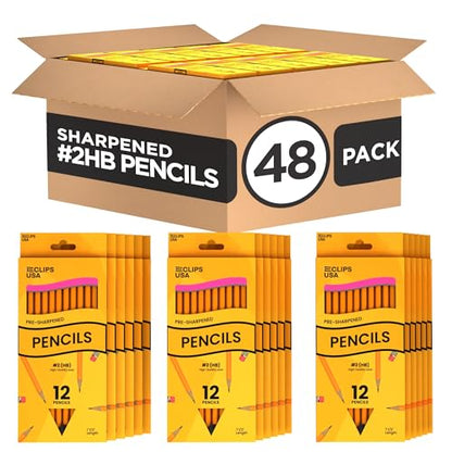 E-CLIPS USA Sharpened Pencils #2 Bulk, Classroom Must Haves School Supplies, Number 2 Pencils Bulk Office Supplies, 12 Per Box (48 Boxes) - style: 48 Boxes