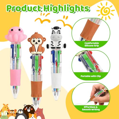Animal Party Favors Animal Pens Multicolor Pen in One Cute Fun 4-in-1 Pens Bulk Cool Ballpoint Pens for Birthday Gifts Teacher Supplies (Animal, 12) - style: Animal