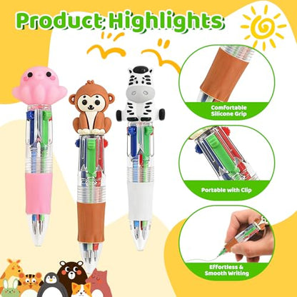 Animal Party Favors Animal Pens Multicolor Pen in One Cute Fun 4-in-1 Pens Bulk Cool Ballpoint Pens for Birthday Gifts Teacher Supplies (Animal, 12) - style: Animal