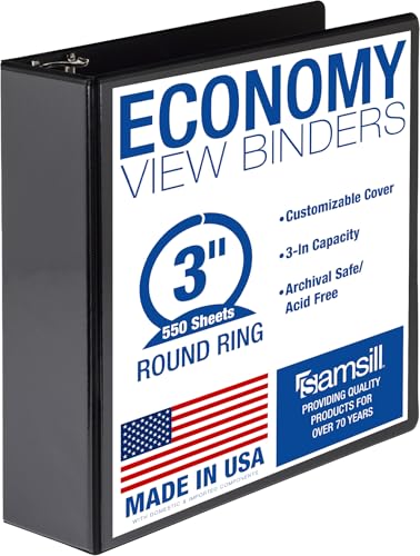 Samsill 3 Inch 3 Ring Binder, Economy Round Ring, Clear View Cover, 550 Sheet Capacity - for School, Home, Office - Black - size: 1-Pack, style: 3 Inch