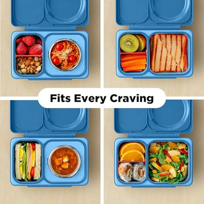 Omie OmieBox UP bento Box for Kids | Insulated Lunch Box | Leak Proof Vacuum Insulated Thermal Food jar | Cooler ice Pack | 2 Compartments (Cosmic Blue) - color: Cosmic Blue
