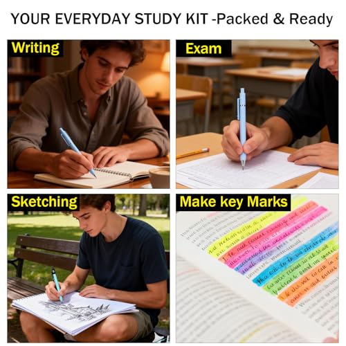 ITAWIXS 37pcs Aesthetic School Supplies Set with Cute Pen Case, 6 Mechanical Pencils Set, 5 Quick-Dry Gel Pens, 12 Pastel Highlighters for Students Stationary College Essentials