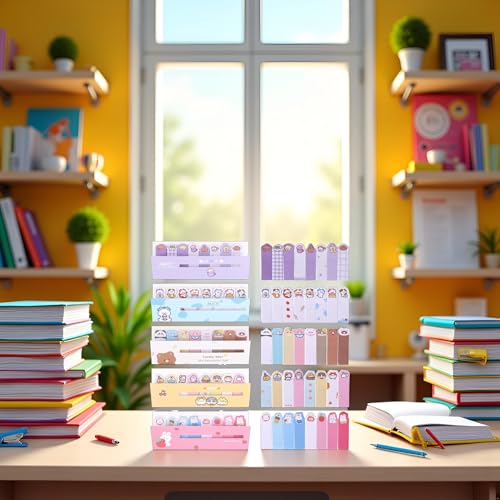 600 Pcs Self-Stick Index Tabs Sticky Note Tabs Cartoon Page Flags Cute Animals Bookmarks Mini Sticky Note Paper Page Markers Stickers for Students Books File，Notebook Office and School Supplies