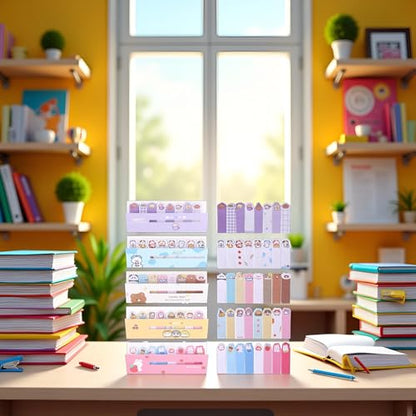 600 Pcs Self-Stick Index Tabs Sticky Note Tabs Cartoon Page Flags Cute Animals Bookmarks Mini Sticky Note Paper Page Markers Stickers for Students Books File，Notebook Office and School Supplies