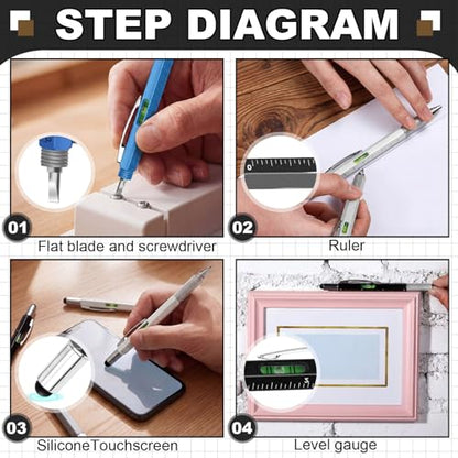 Zhanmai 8 Pcs 6 in 1 Multitool Pen Bulk Gift for Men Multi Tool Pen with Ruler Level Screwdriver Stylus Cool 20 Ink Refill Tool Gadget Birthday Christmas Stocking Stuffers (Black Gray White Blue) - color: Black, Gray, White, Blue