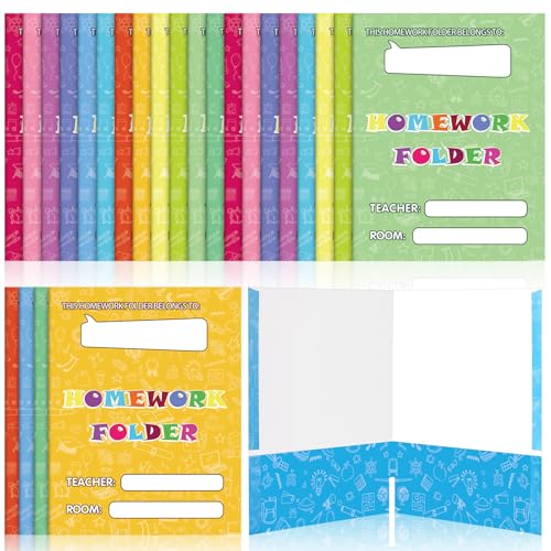 Outus 24 Pcs Students Homework Pocket Folders Bulk Portfolio Take Home Homework Folders Gifts for Classroom Home Office Students Teachers School Supplies - style: Vintage Style