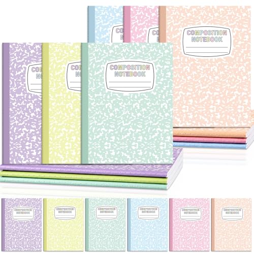 6 Pack Large Composition Notebooks Bulk 9.8 × 7.5 in Wide Ruled Hard Cover Composition Book Assorted Marble Journal College Ruled Paper for Adult Student College Office Back to School Supplies(Pastel) - size: 6 Pack, style: Pastel