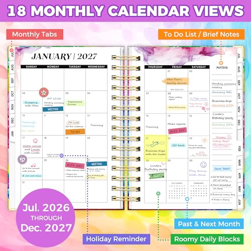 Academic Planner 2026-2027, 18 Months Weekly & Monthly Calendar Planner | July 2026 - Dec 2027, 6.6" x 8.3 A5 Size, Hardcover Daily Agenda with Tabs, Inner Pocket, Bookmark, Stickers, Sticky Note Set - color: Colorful Tree of Life, size: A5