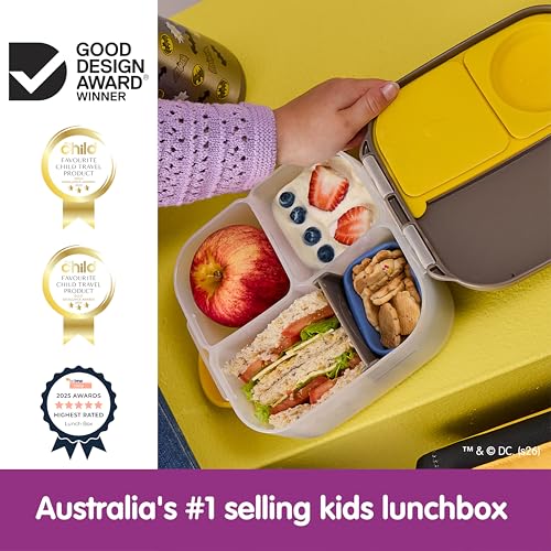 b.box Batman Mini Lunch Box Kids | 4.25 Cup Leak Proof Bento Box for Kids Ages 3+ | 3 Compartment Snack Containers, School Lunch Container, Dishwasher Safe, BPA-Free, PFAS-Free - color: Batman, size: 1-pack