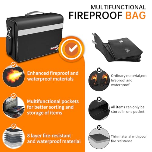 DocSafe Fireproof Document Bag with Multiple Pockets,5200°F Large (17”x12.5”x7.2”) File Organizer Fireproof Waterproof Bag Important Document Holder Home Office Portable Filing Storage for Valuables - style: 17x12.5x7.2”+silver Reflective Strip
