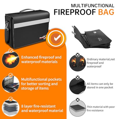 DocSafe Fireproof Document Bag with Multiple Pockets,5200°F Large (17”x12.5”x7.2”) File Organizer Fireproof Waterproof Bag Important Document Holder Home Office Portable Filing Storage for Valuables - style: 17x12.5x7.2”+silver Reflective Strip