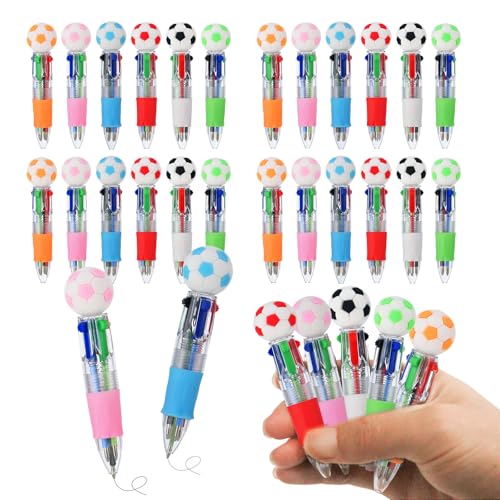 24 Pcs Soccer Party Favors Soccer Multicolor Pen in One 4-in-1 Cute Fun Pens Bulk Kawaii Ballpoint Pen for kids Sports Goodie Bags Stuffers (Soccer) - style: Soccer