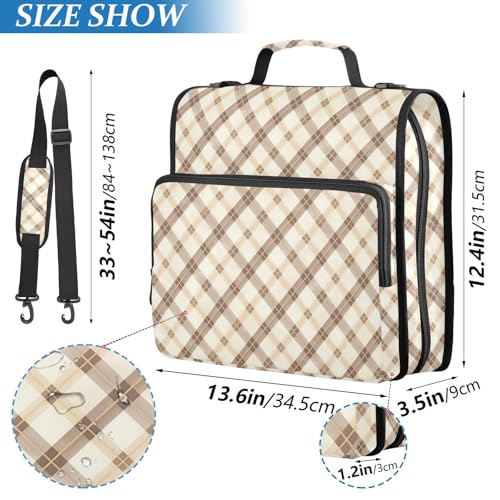 Plaid Zipper Binder 3 Ring Binder with Zipper 1.5 Inch Shoulder Strap & Handle Binders Organizer Bag Oatmeal Color - color: Oatmeal Color