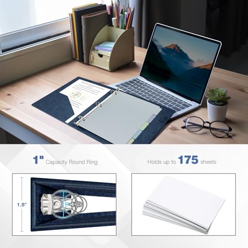 Ospelelf 3 Ring Binder With Clipboard 1 Inch Leather for Letter Size (8.5" x 11"), 5 Tab Dividers Office Supply, Dark Blue - color: Dark Blue, size: Letter Size - 1 Inch